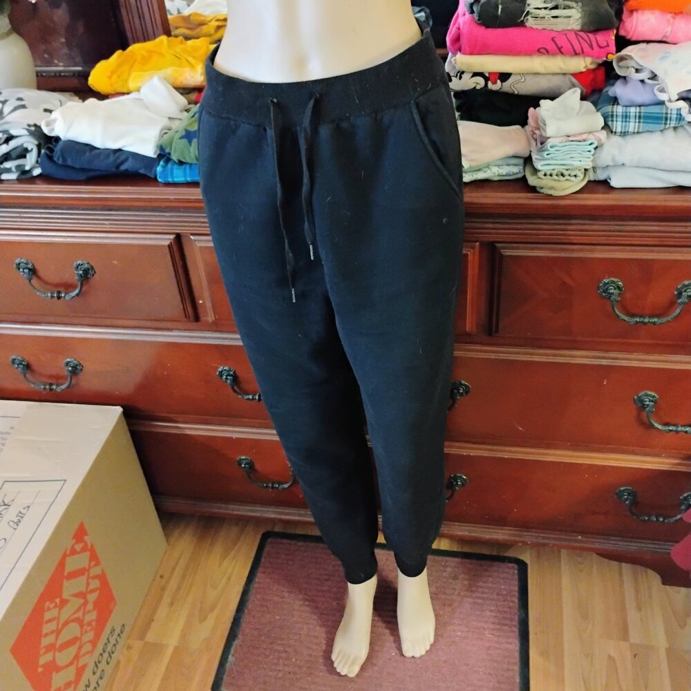 Black Cotton/Polyester Sweatpants w/Polyester Faux Sheepskin Liner